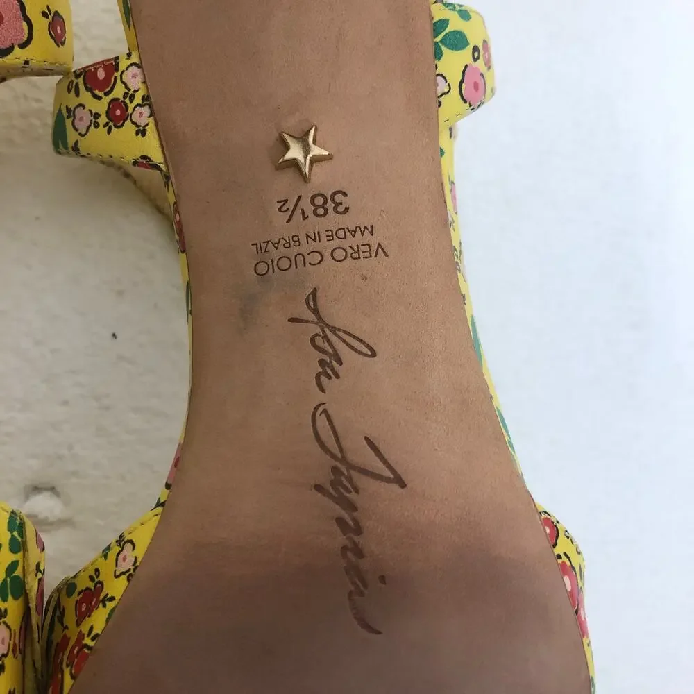 Isa Tapia Evie Sandal Yellow Floral Ruffle Strap Heeled
